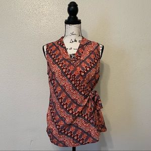 Cato Wrap Damask Floral Tie Blouse